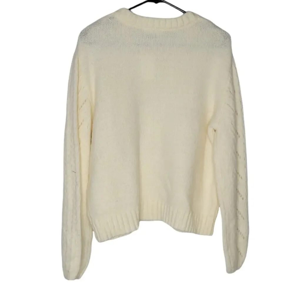 Elodie Pointelle Crewneck Knit Pullover Sweater In Ivory NEW Women's XL